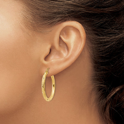 14k 3x30mm Diamond-cut Tube Hoop Earrings