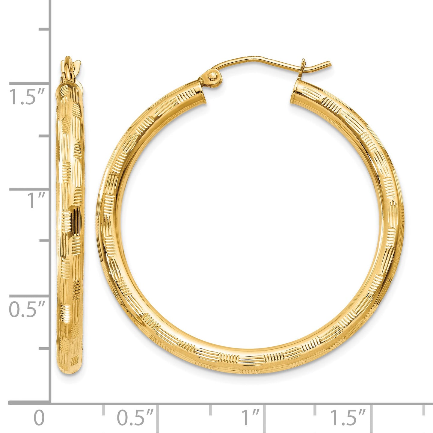14k 3x35mm Diamond-cut Tube Hoop Earrings