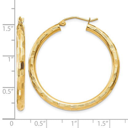 14k 3x35mm Diamond-cut Tube Hoop Earrings