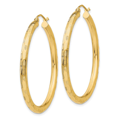 14k 3x40mm Diamond-cut Tube Hoop Earrings