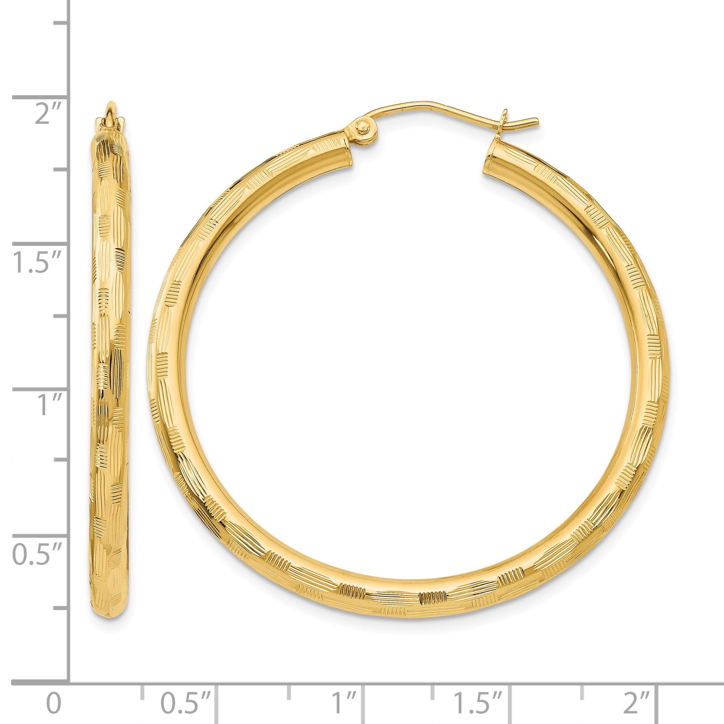14k 3x40mm Diamond-cut Tube Hoop Earrings