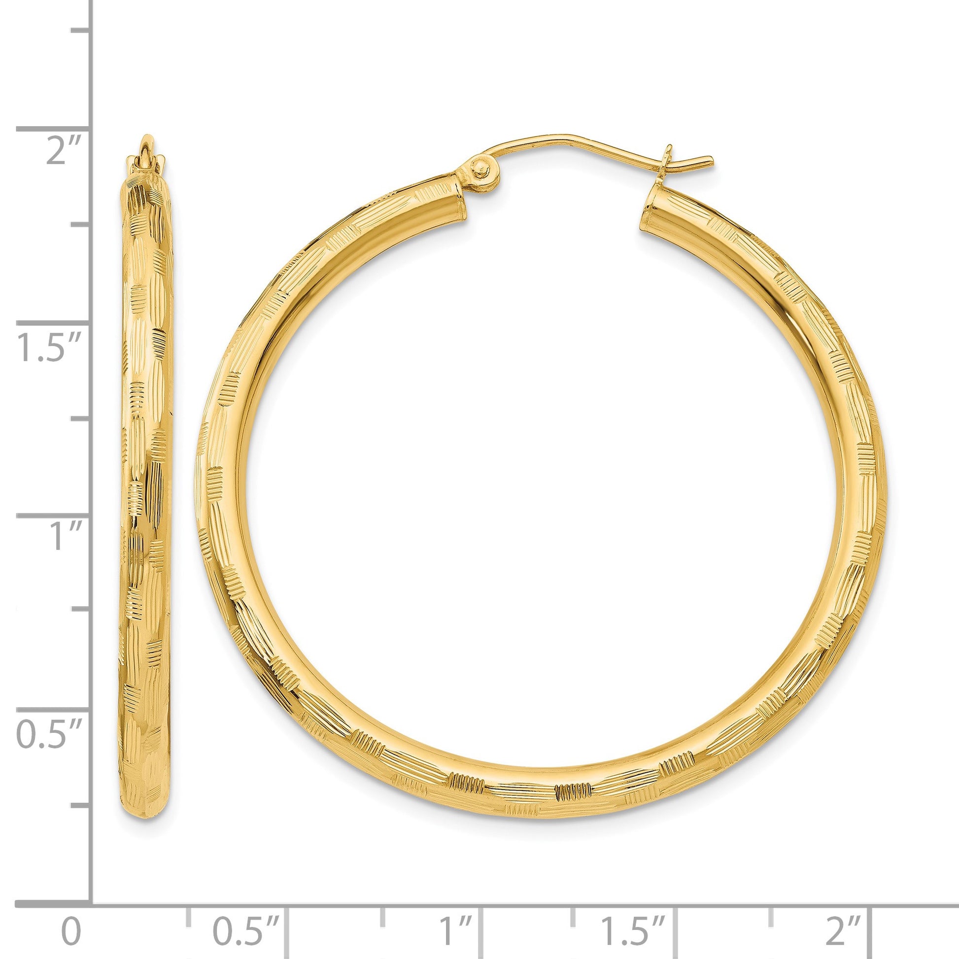 14k 3x40mm Diamond-cut Tube Hoop Earrings