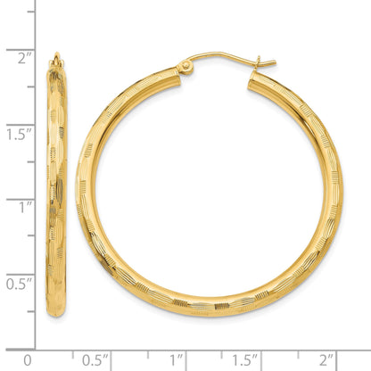 14k 3x40mm Diamond-cut Tube Hoop Earrings