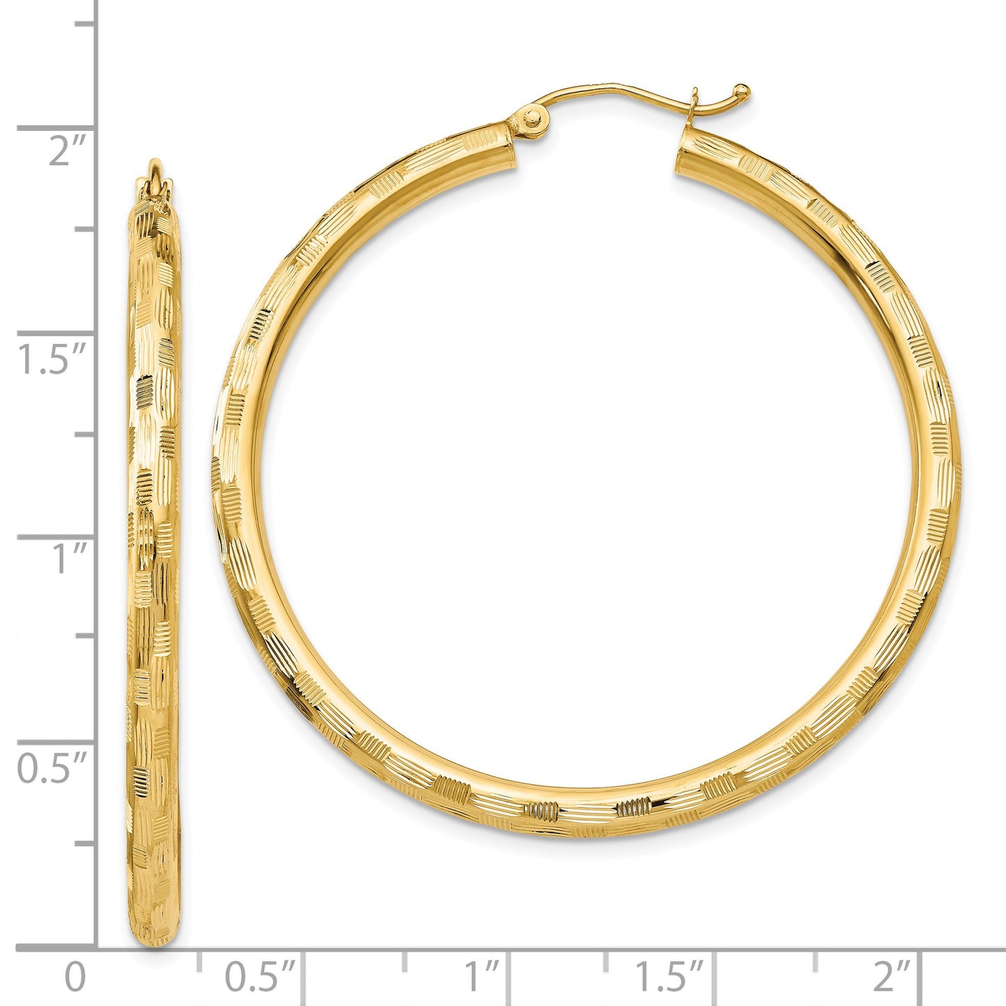 14k 3x45mm Diamond-cut Tube Hoop Earrings