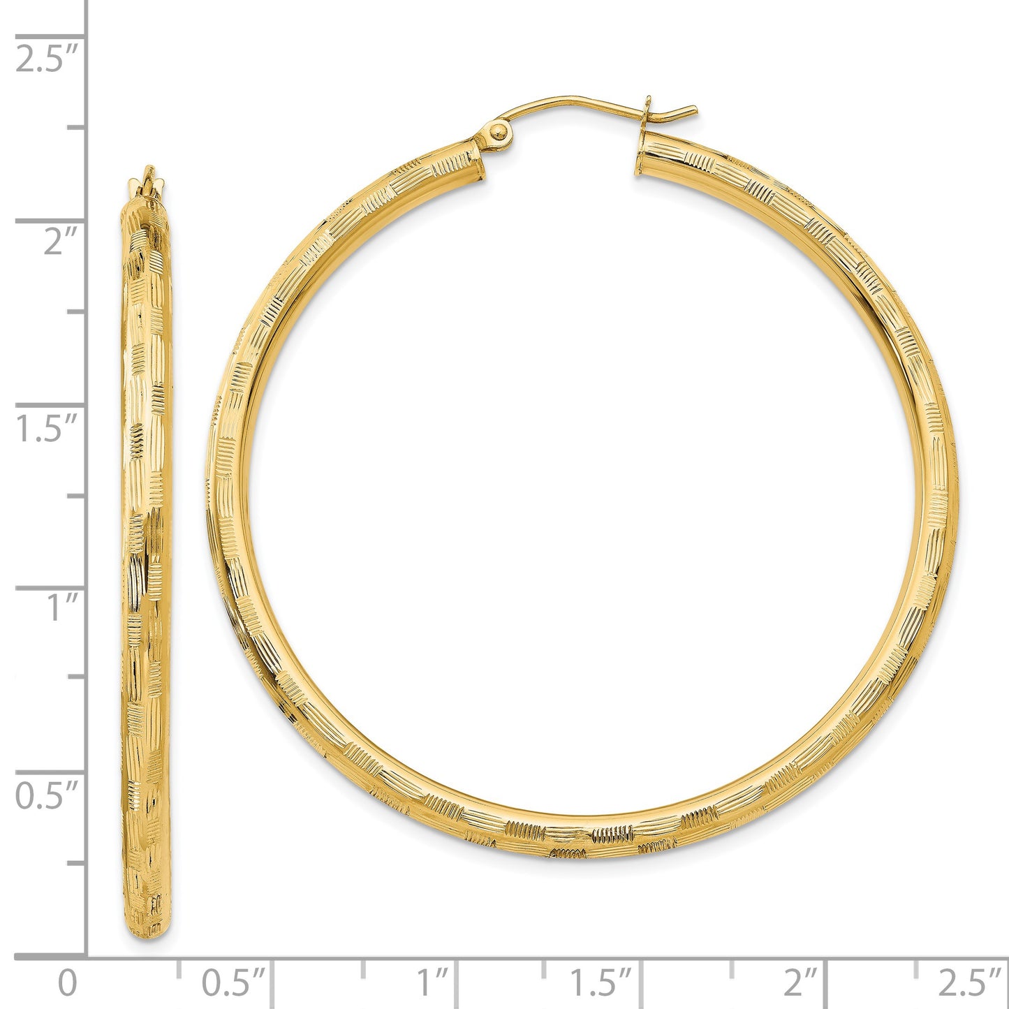 14k 3x50mm Diamond-cut Tube Hoop Earrings