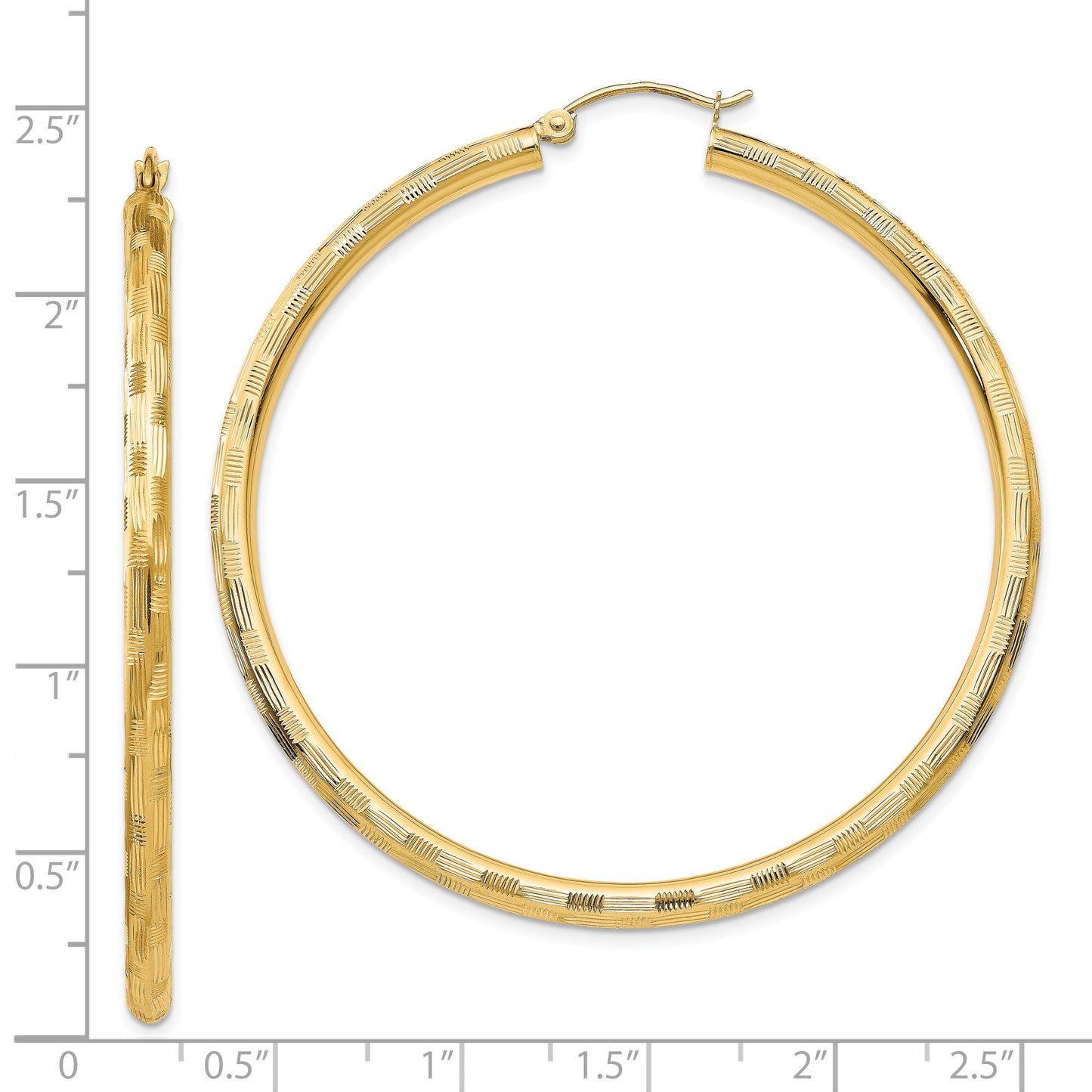 14k 3x55mm Diamond-cut Tube Hoop Earrings