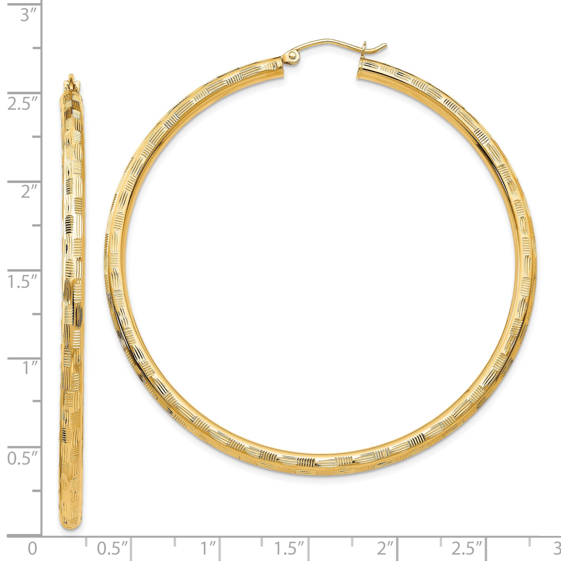 14k 3x60mm Diamond-cut Tube Hoop Earrings