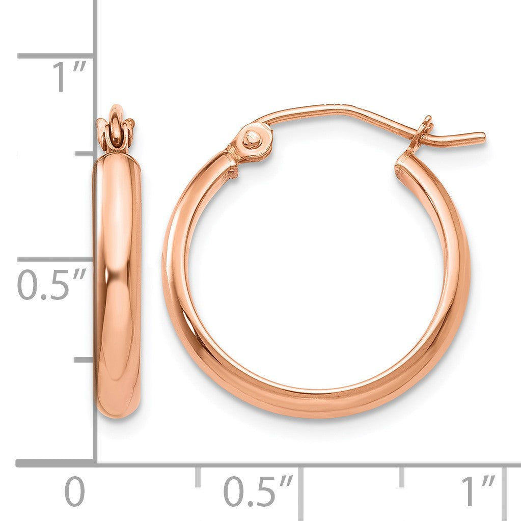 14k Rose Gold 2.75x18mm Polished Tube Hoop Earrings