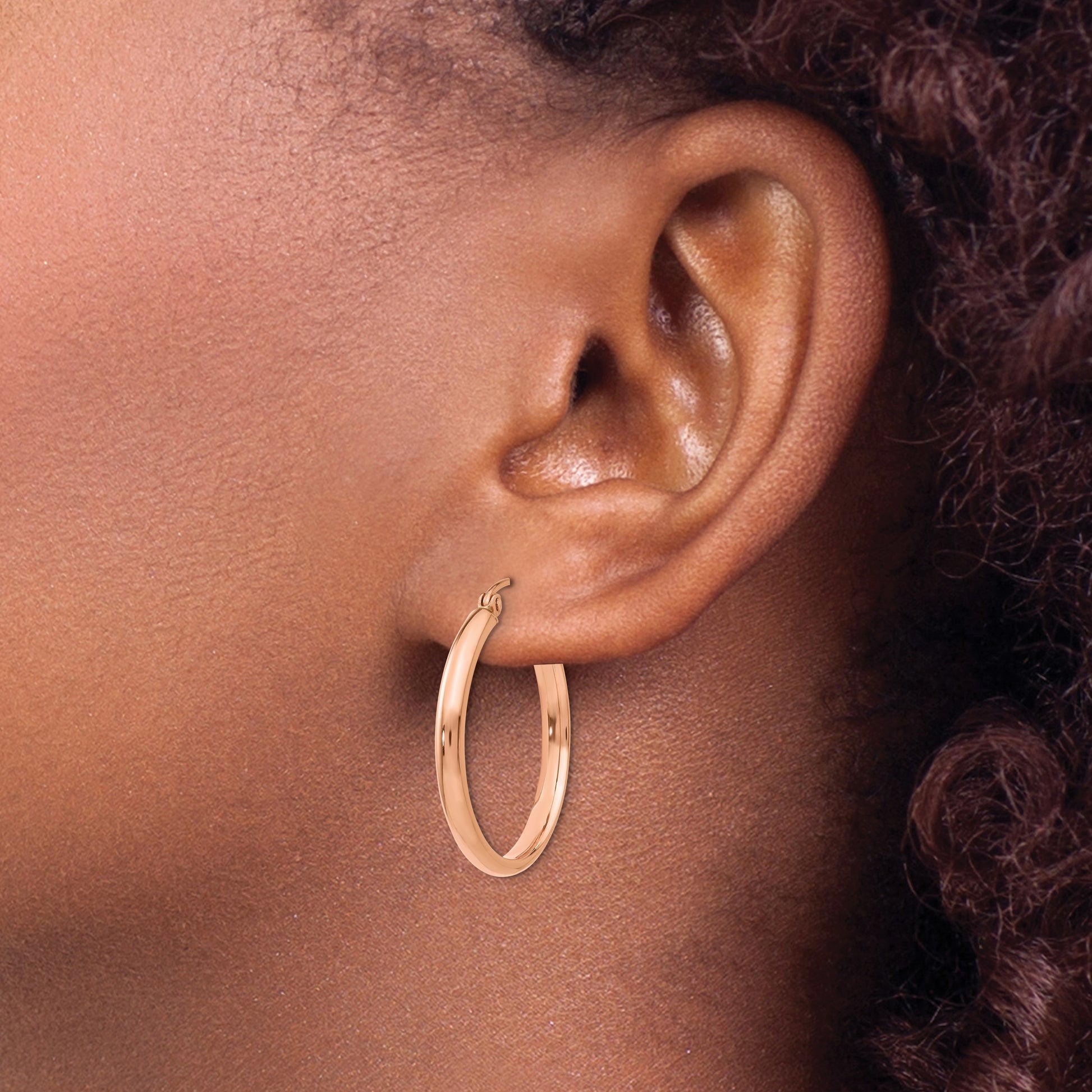 14k Rose Gold 2.75x25mm Polished Tube Hoop Earrings