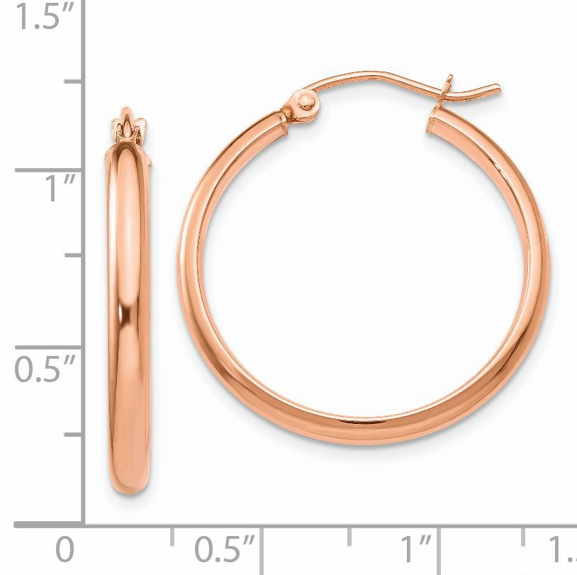 14k Rose Gold 2.75x25mm Polished Tube Hoop Earrings