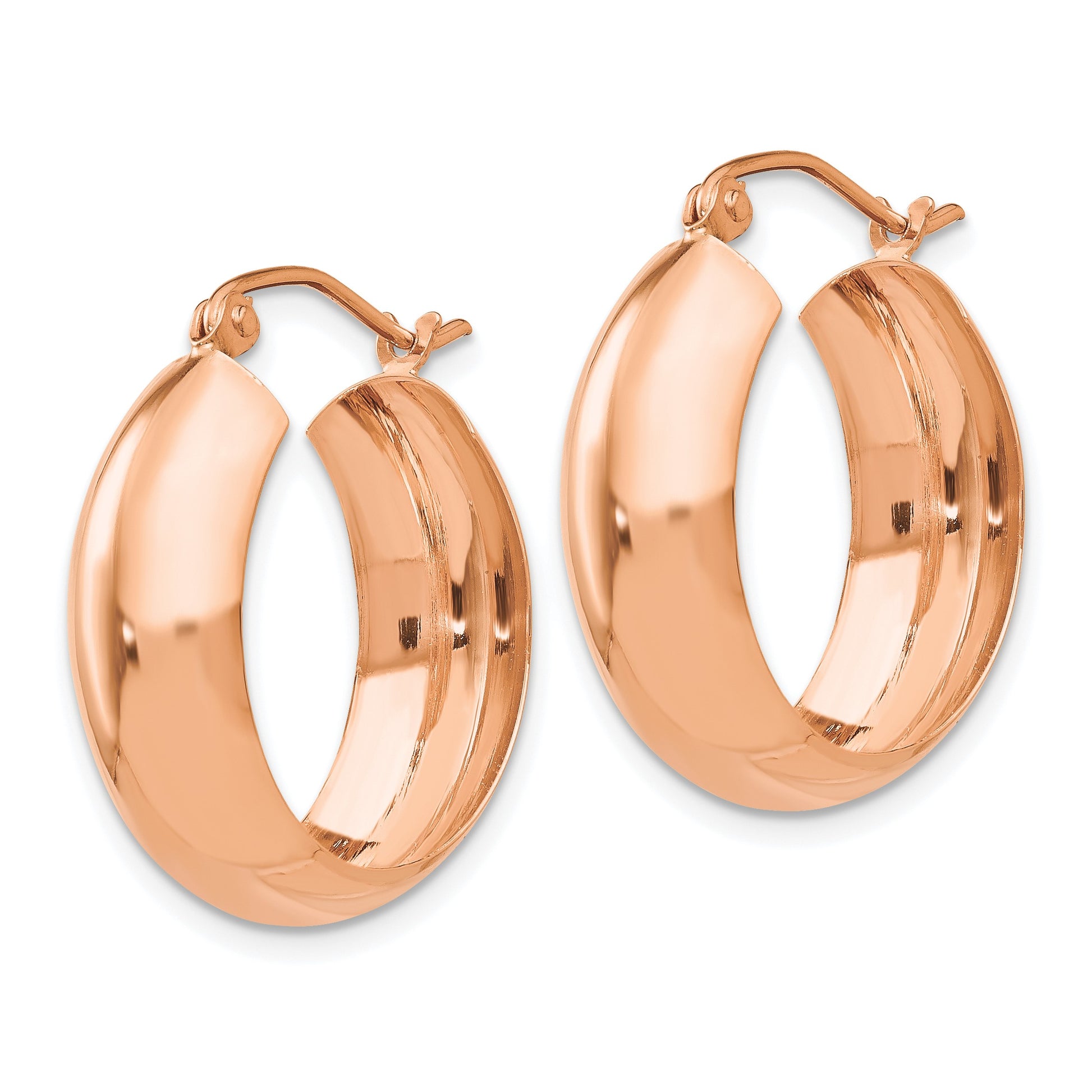 14k Rose Gold 7x21mm Polished Hoop Earrings