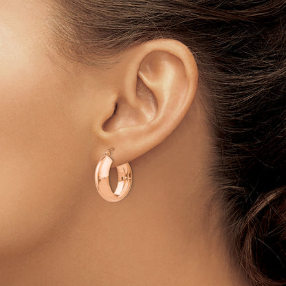 14k Rose Gold 7x21mm Polished Hoop Earrings