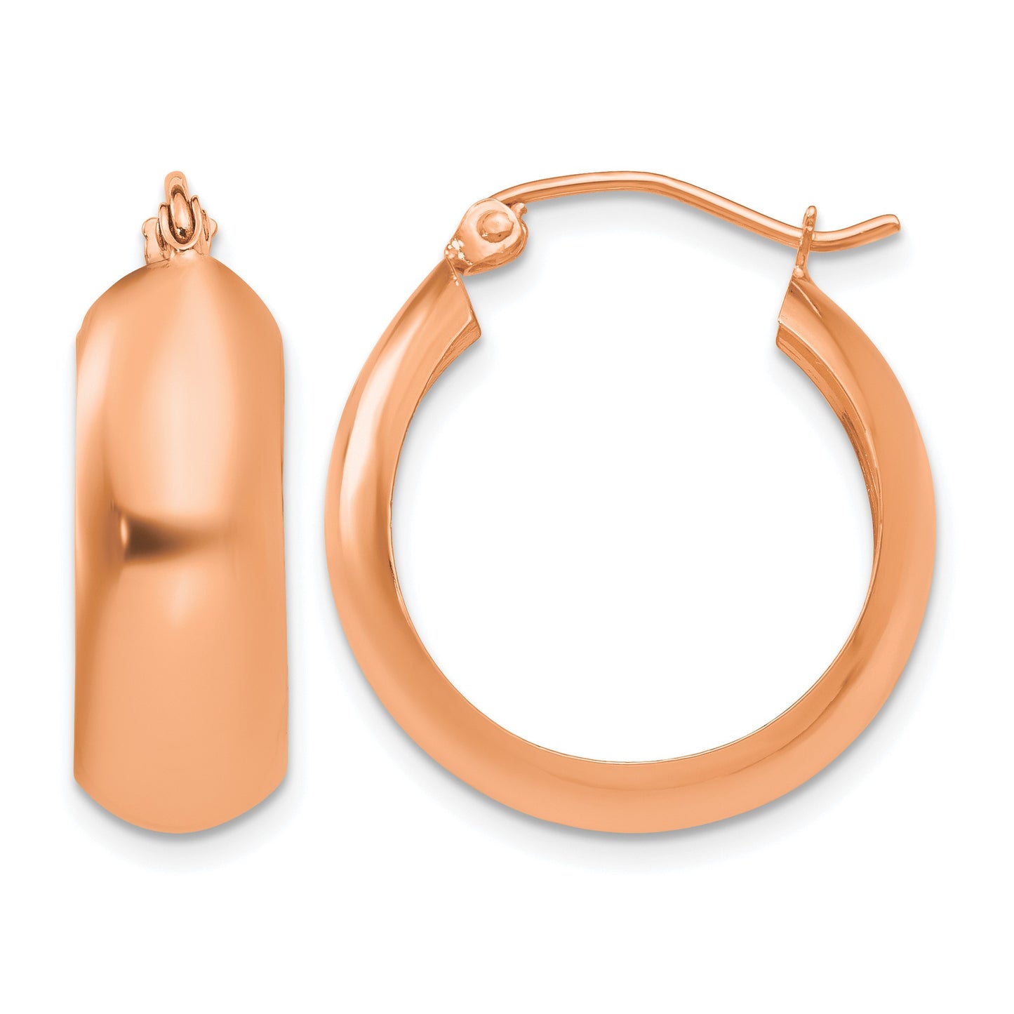 14k Rose Gold 7x21mm Polished Hoop Earrings