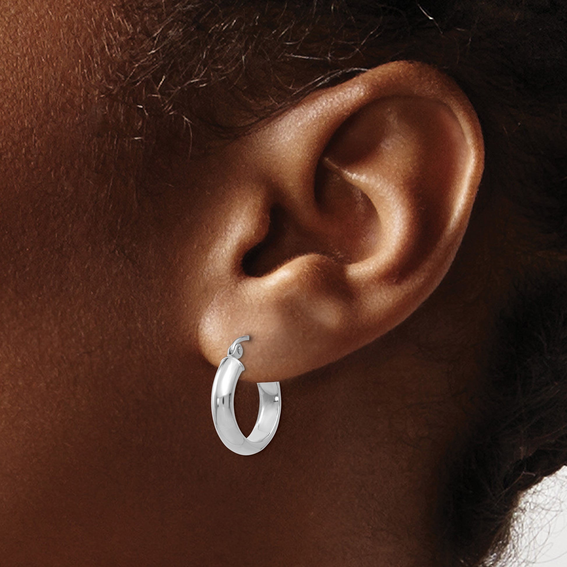 14k White Gold 3.75x17mm Round Tube Hoop Earrings