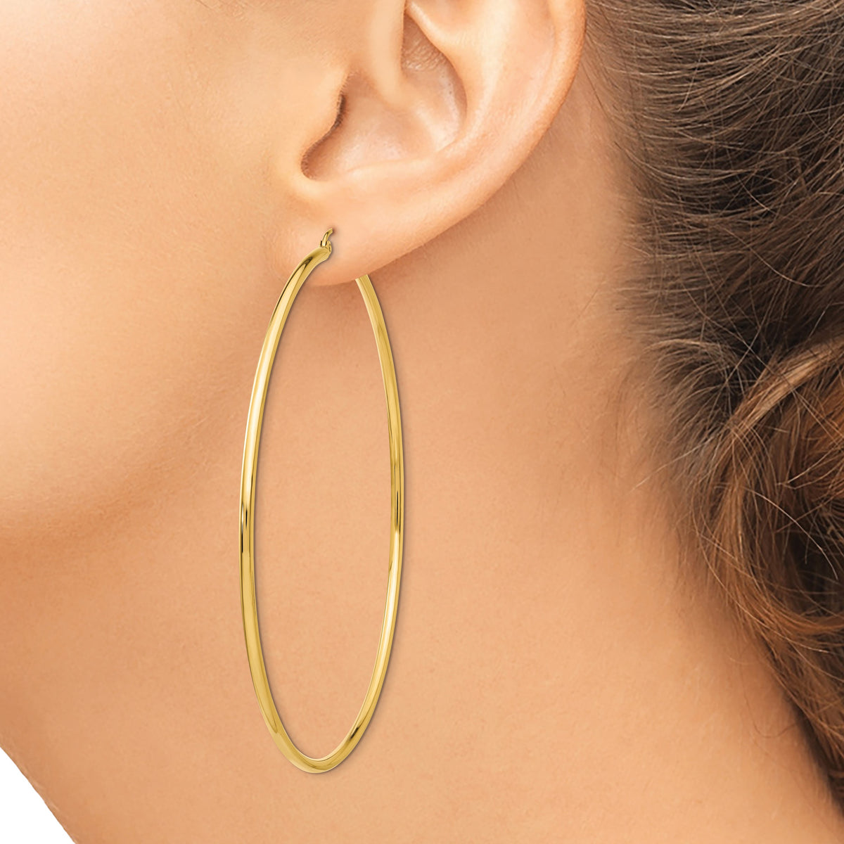 14k 2x75mm Polished Lightweight Round Tube Hoop Earrings