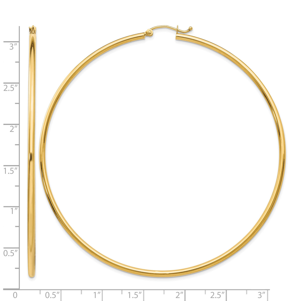 14k 2x75mm Polished Lightweight Round Tube Hoop Earrings