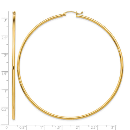 14k 2x75mm Polished Lightweight Round Tube Hoop Earrings