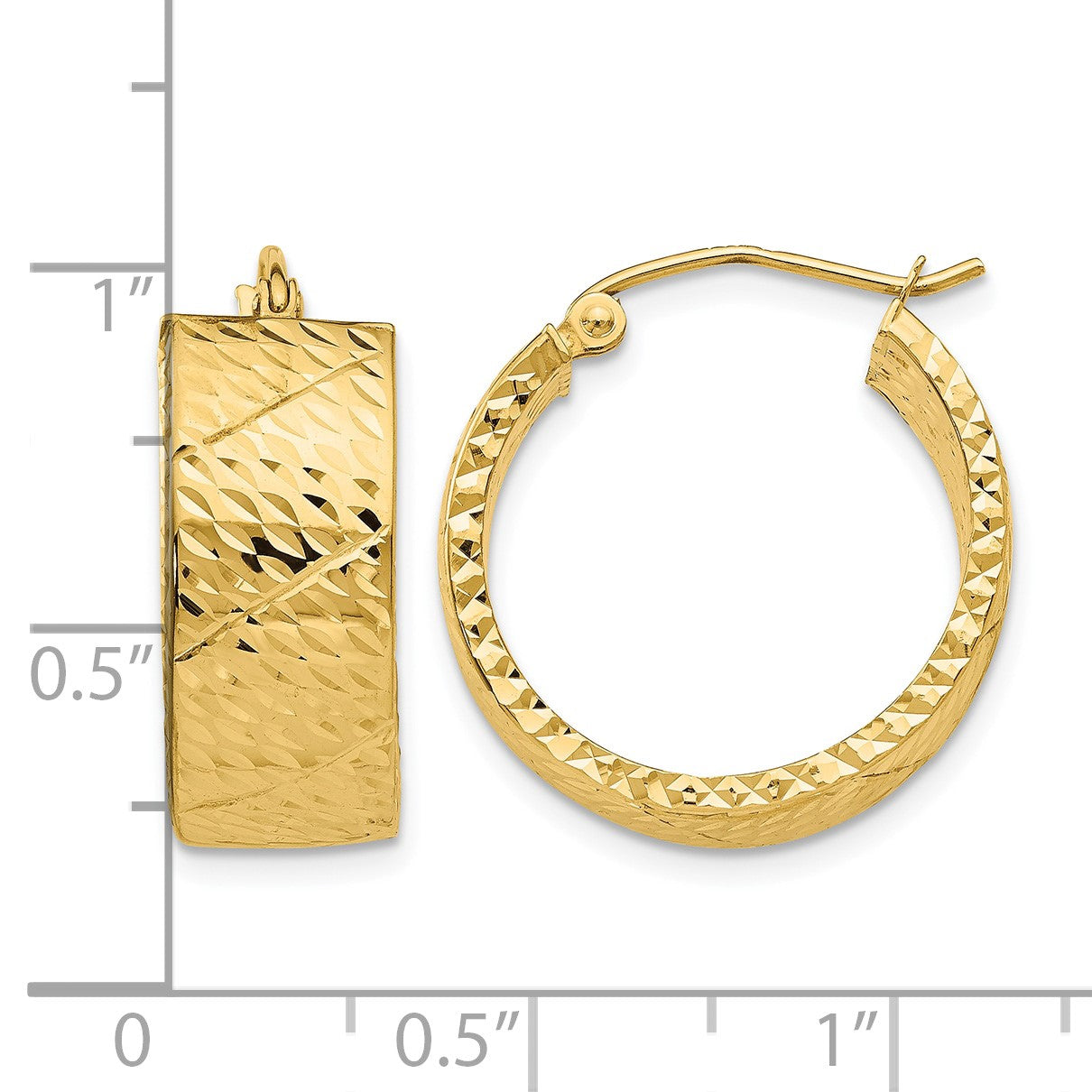 14k Diamond Cut Hoop Earrings