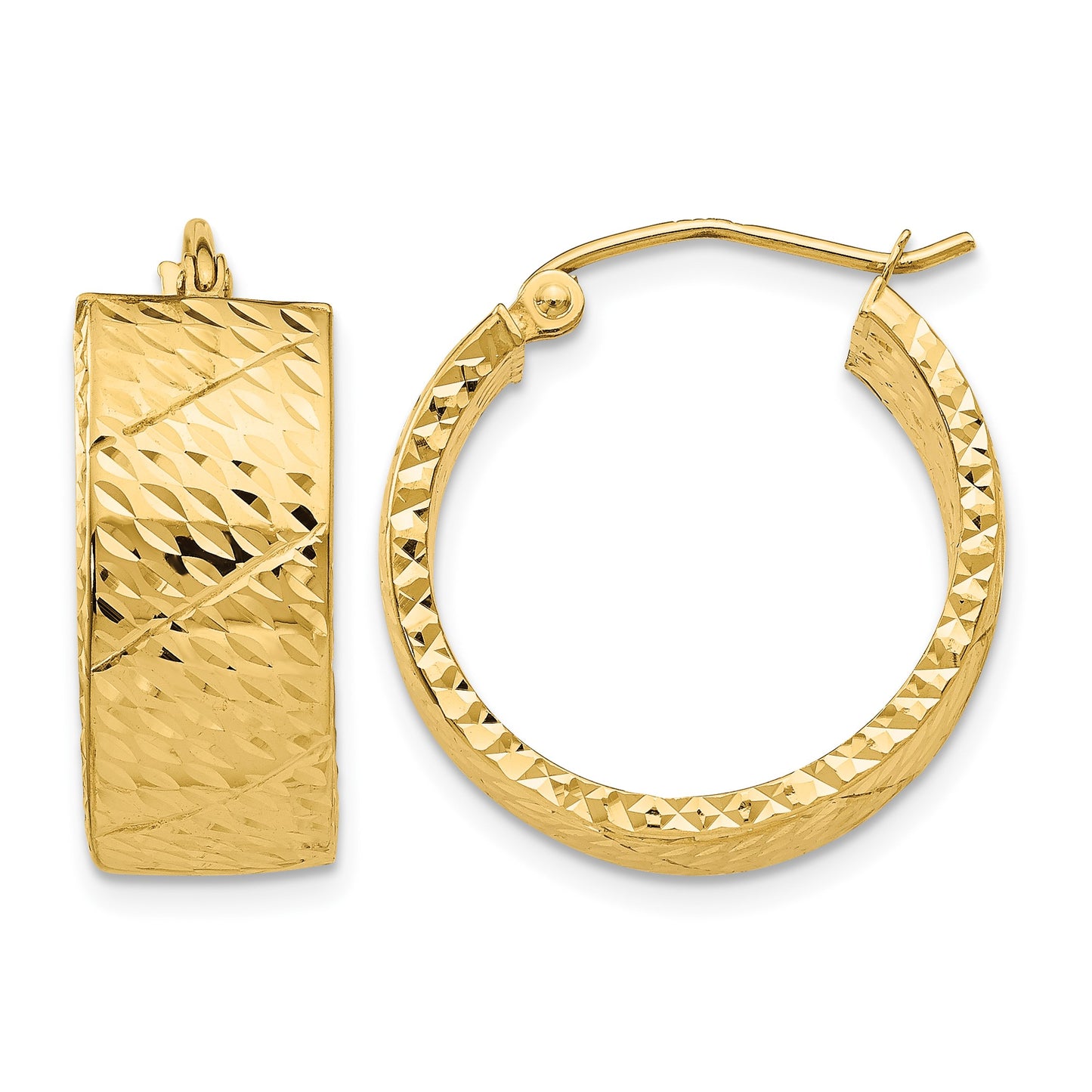 14k Diamond Cut Hoop Earrings