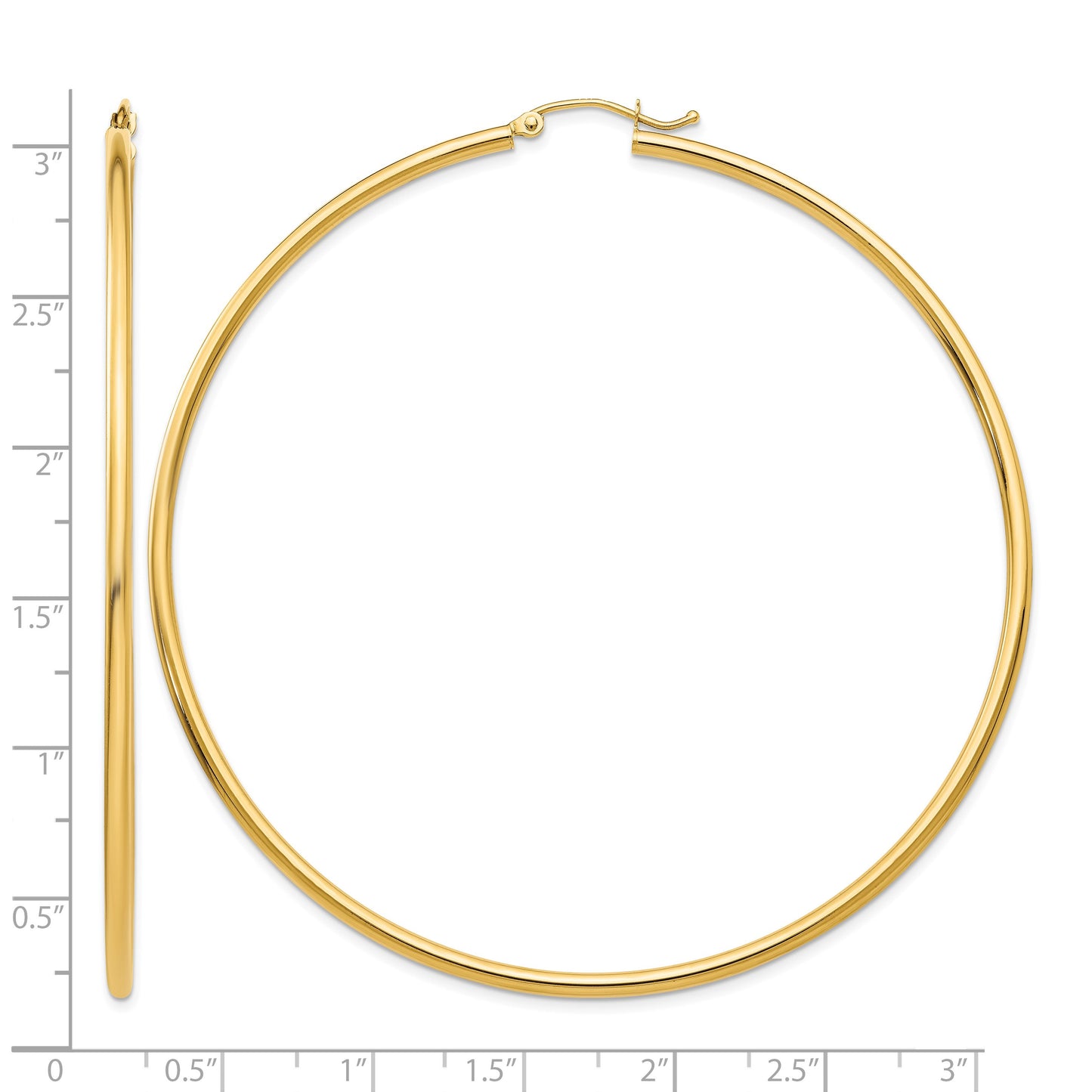14k 2x70mm Polished Lightweight Round Tube Hoop Earrings
