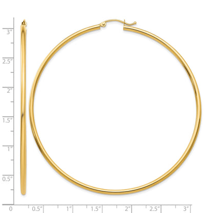 14k 2x70mm Polished Lightweight Round Tube Hoop Earrings