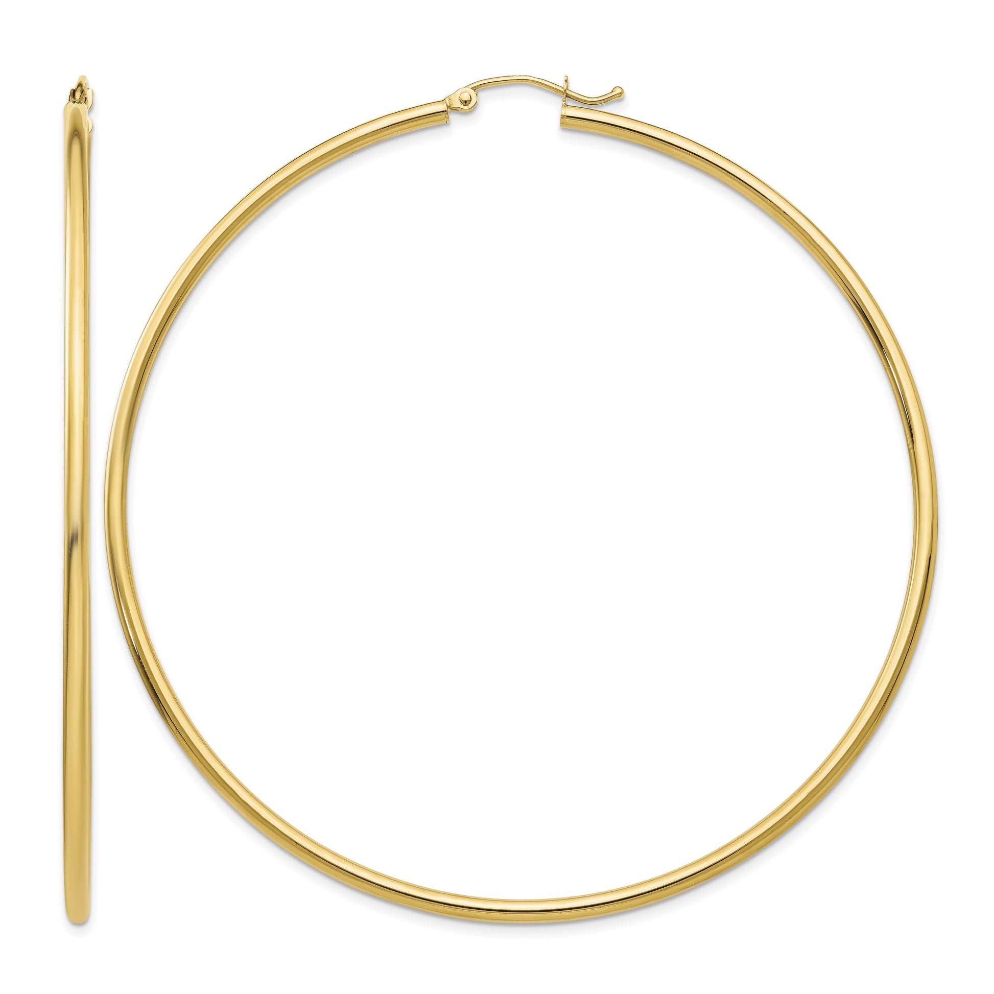 14k 2x70mm Polished Lightweight Round Tube Hoop Earrings