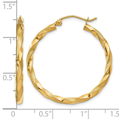 14k Polished & Satin Twisted Hoop Earrings