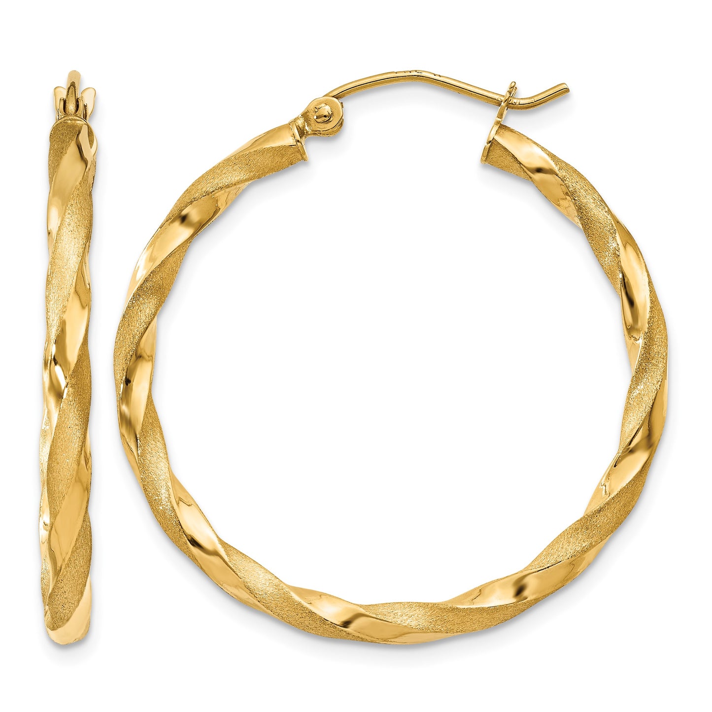 14k Polished & Satin Twisted Hoop Earrings