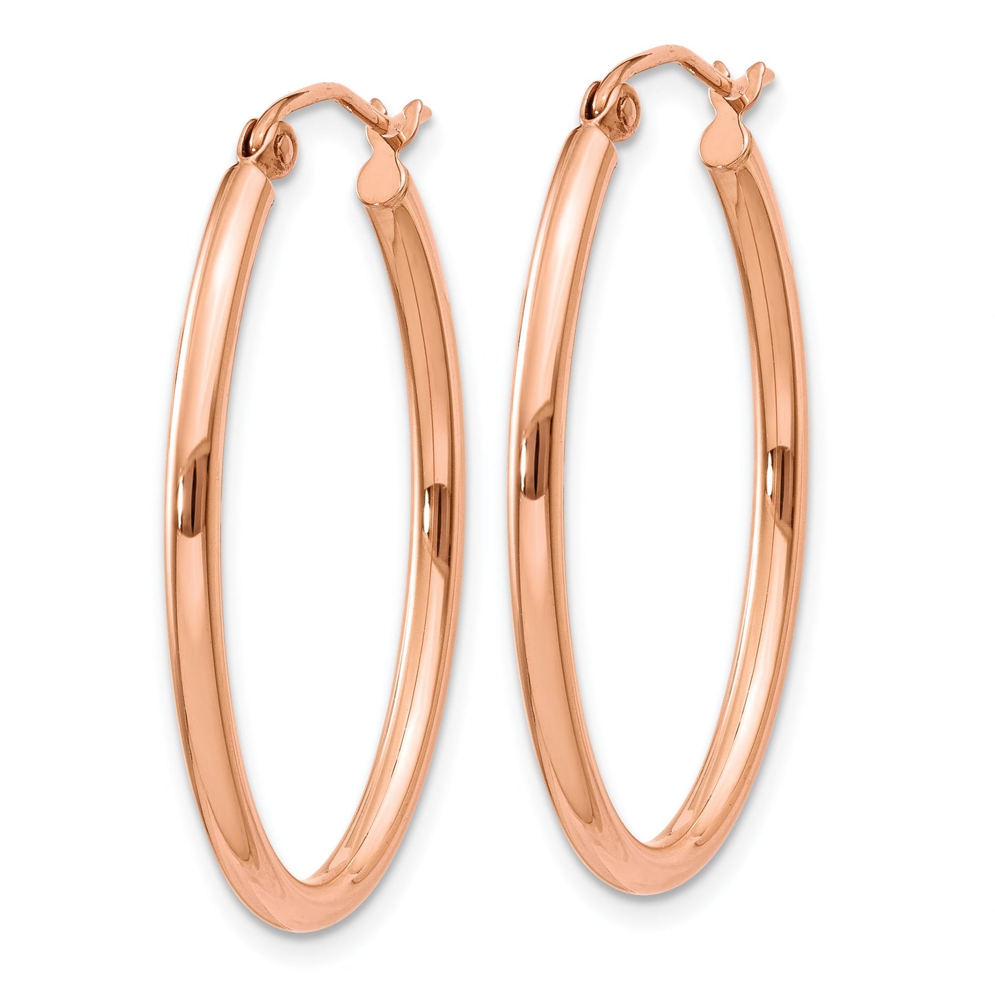 14k Rose Gold 2x30mm Polished Oval Tube Hoop Earrings