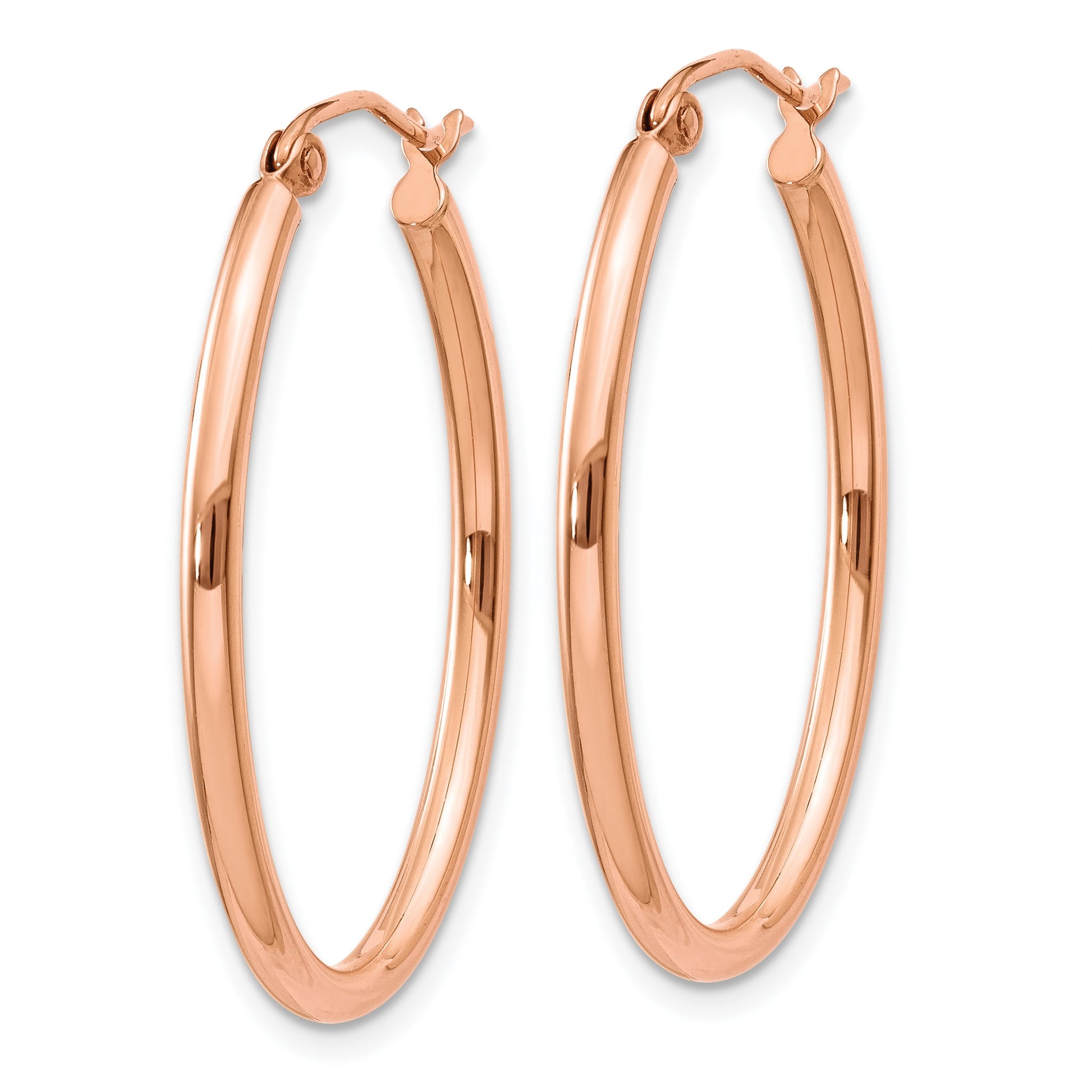 14k Rose Gold 2x30mm Polished Oval Tube Hoop Earrings