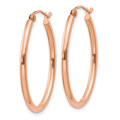 14k Rose Gold 2x30mm Polished Oval Tube Hoop Earrings