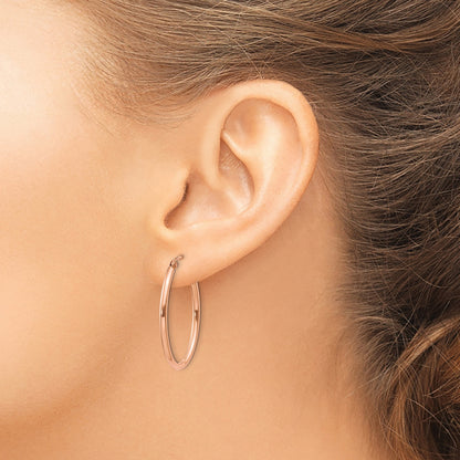 14k Rose Gold 2x30mm Polished Oval Tube Hoop Earrings