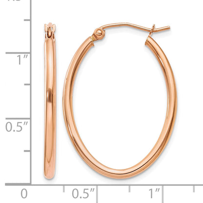 14k Rose Gold 2x30mm Polished Oval Tube Hoop Earrings