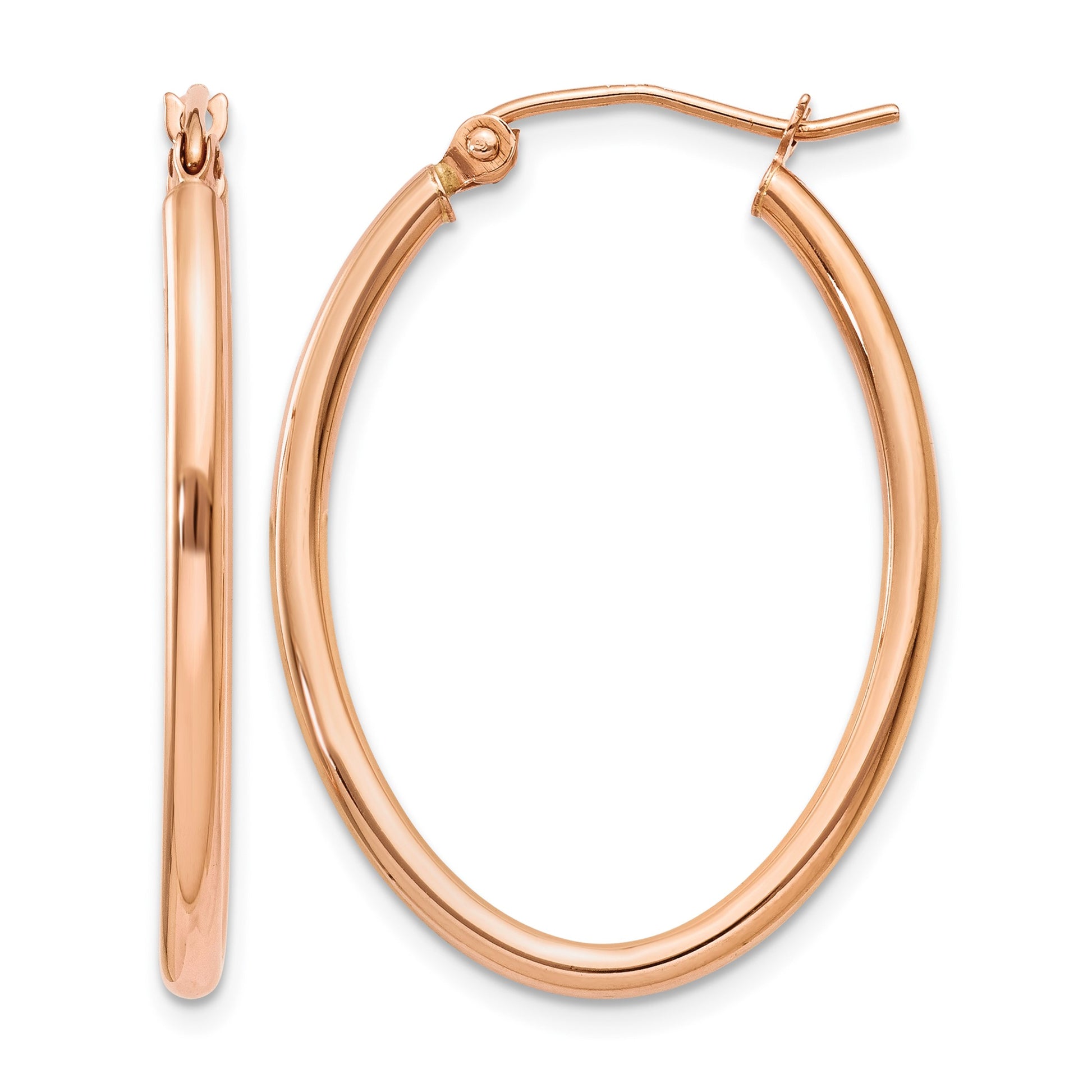 14k Rose Gold 2x30mm Polished Oval Tube Hoop Earrings
