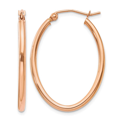 14k Rose Gold 2x30mm Polished Oval Tube Hoop Earrings