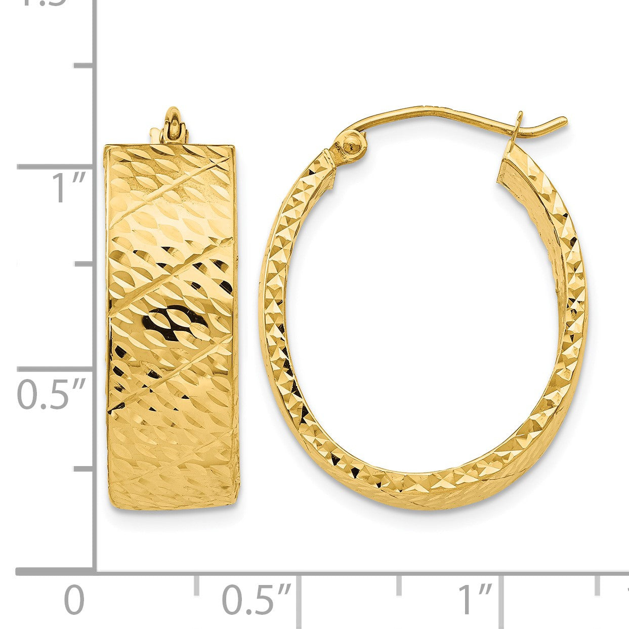 14k Diamond Cut Oval Hoop Earrings