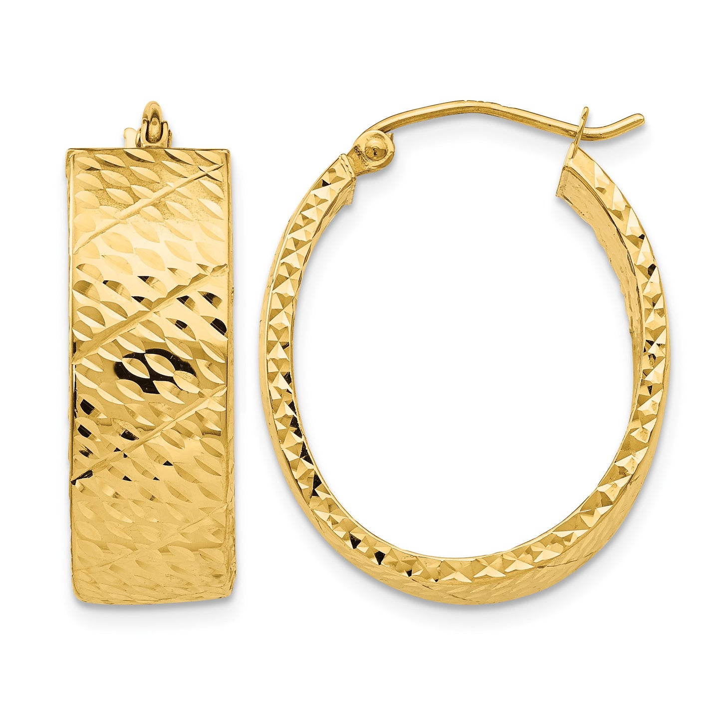14k Diamond Cut Oval Hoop Earrings