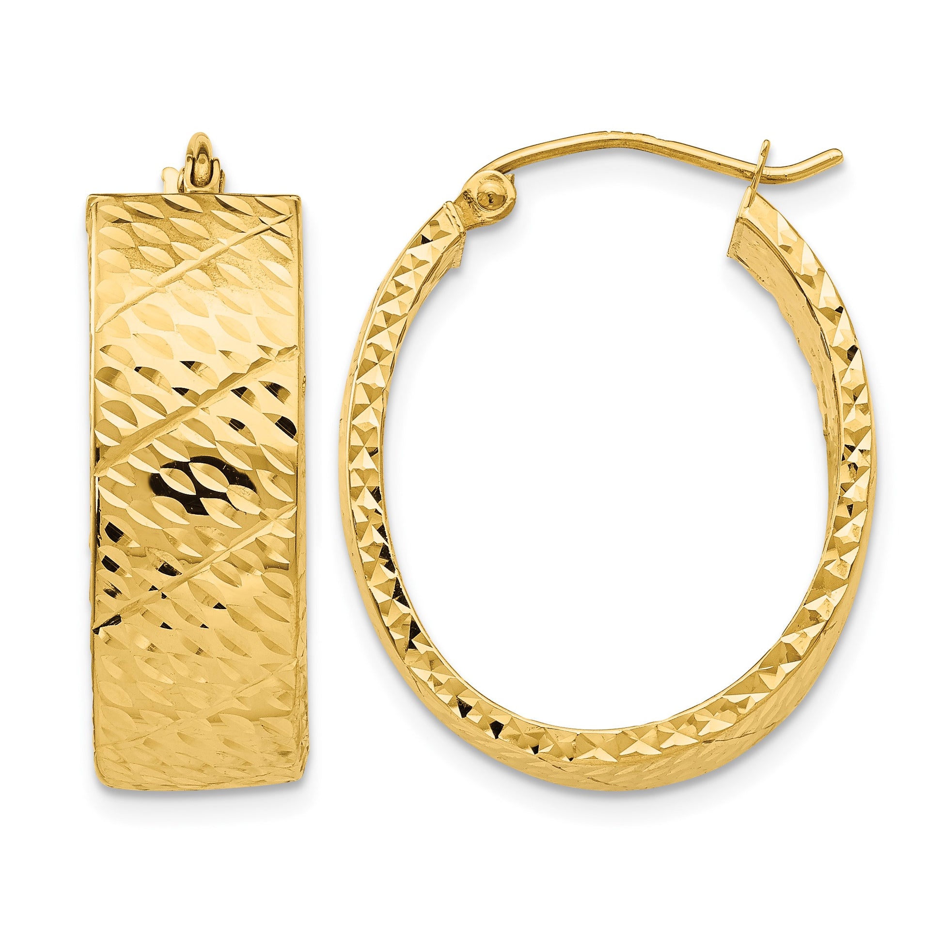 14k Diamond Cut Oval Hoop Earrings