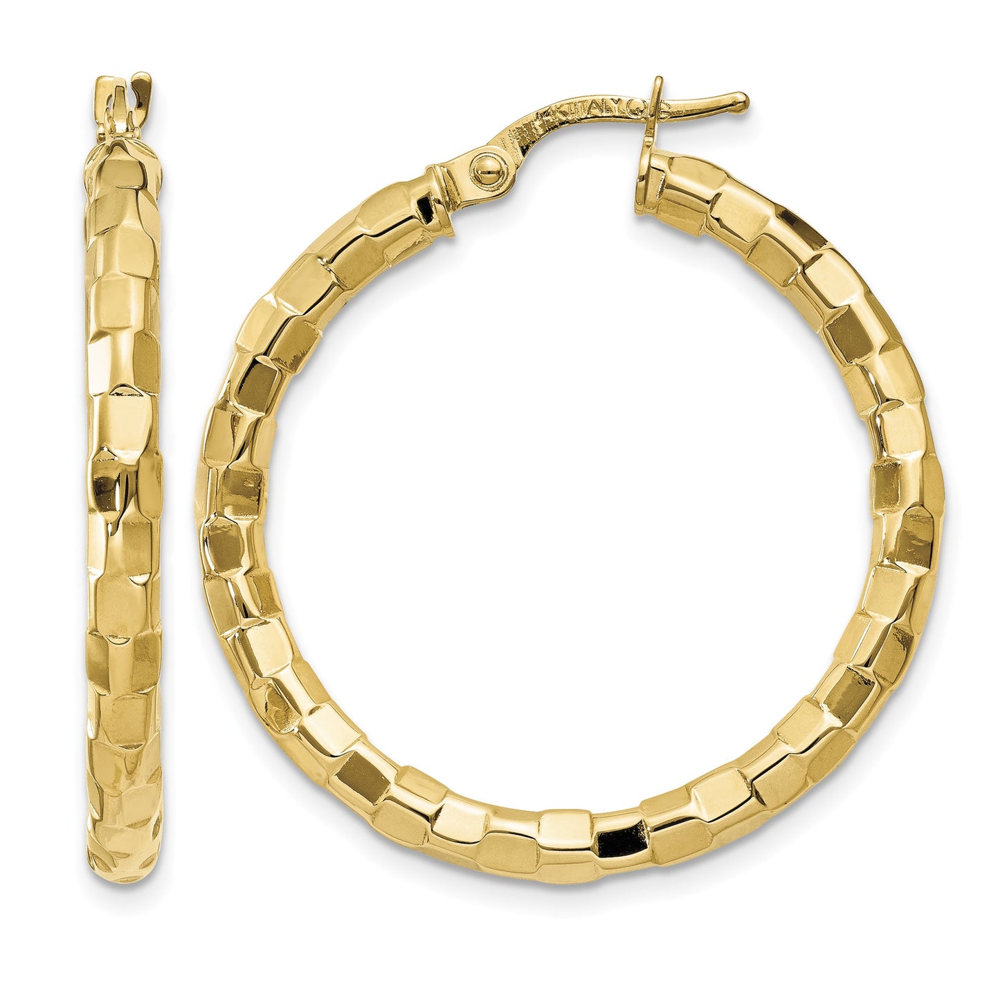 14k Polished/Textured Post Hoop Earring