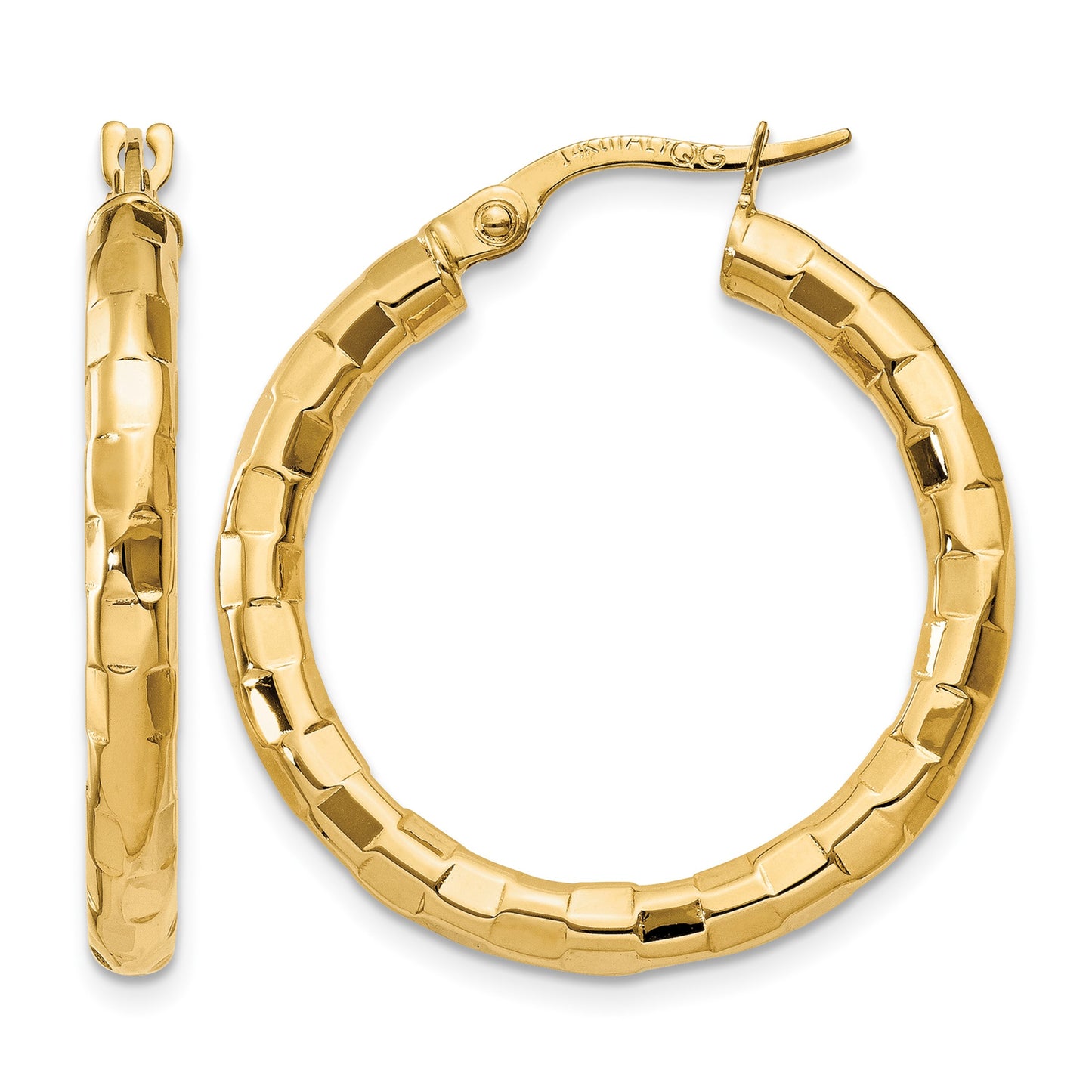 14k Polished/Textured Post Hoop Earring