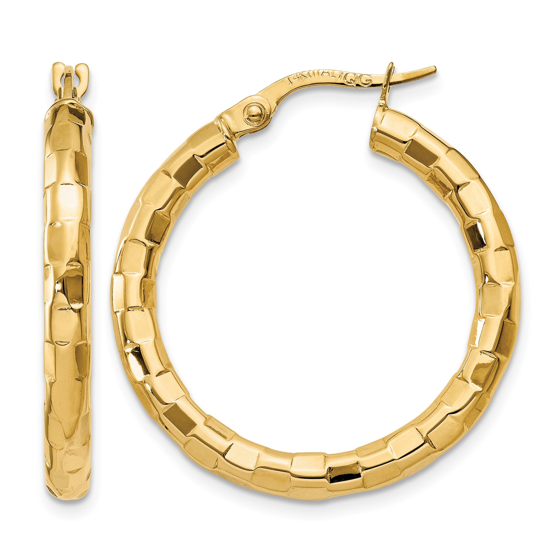 14k Polished/Textured Post Hoop Earring