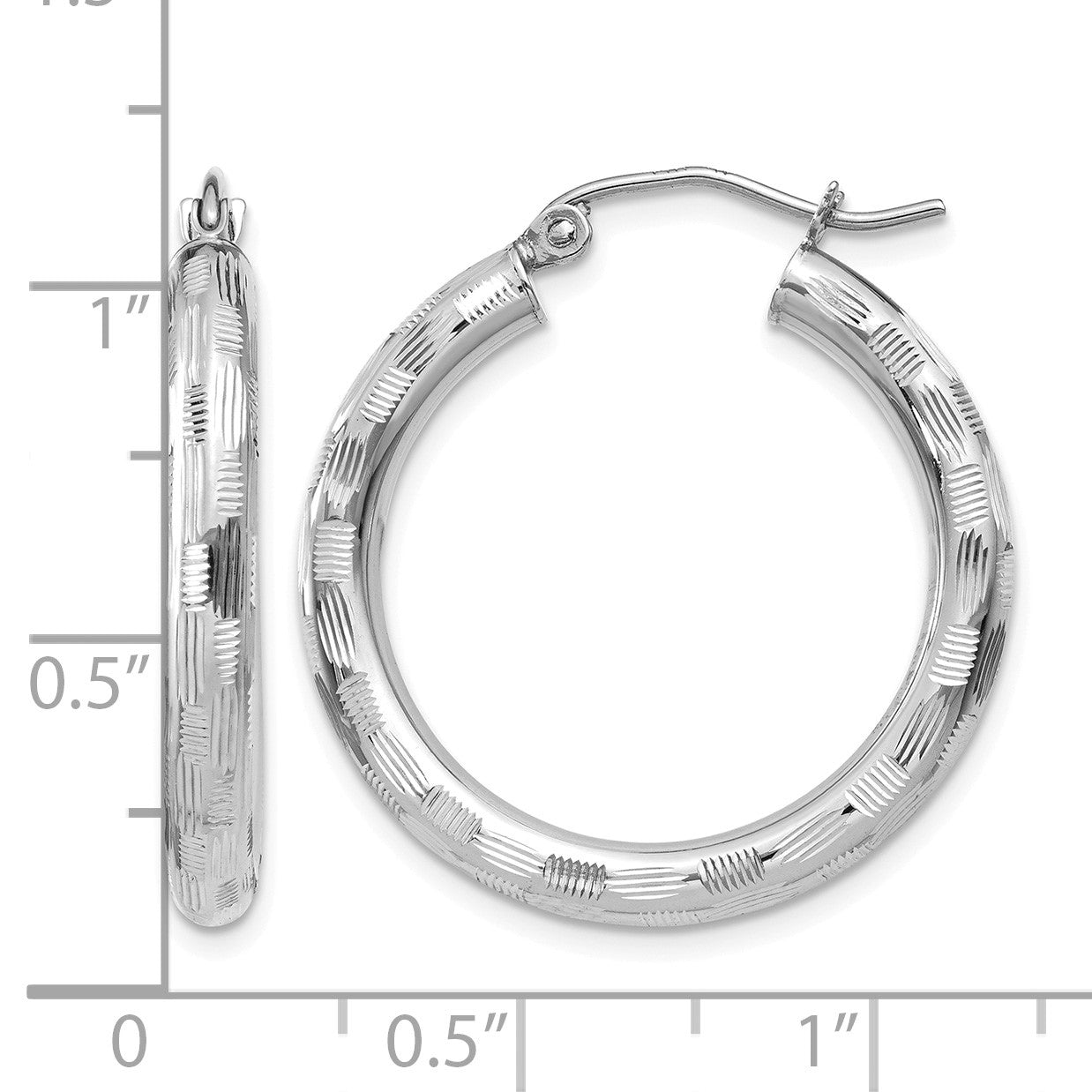 14k White Gold 3x20mm Diamond-cut Tube Hoop Earrings