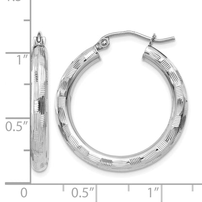 14k White Gold 3x20mm Diamond-cut Tube Hoop Earrings