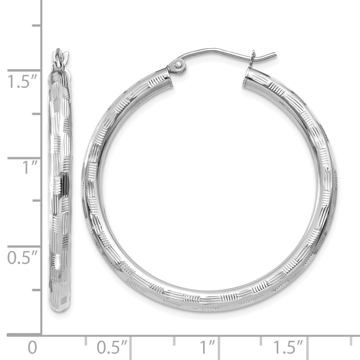 14k White Gold 3x35mm Diamond-cut Tube Hoop Earrings