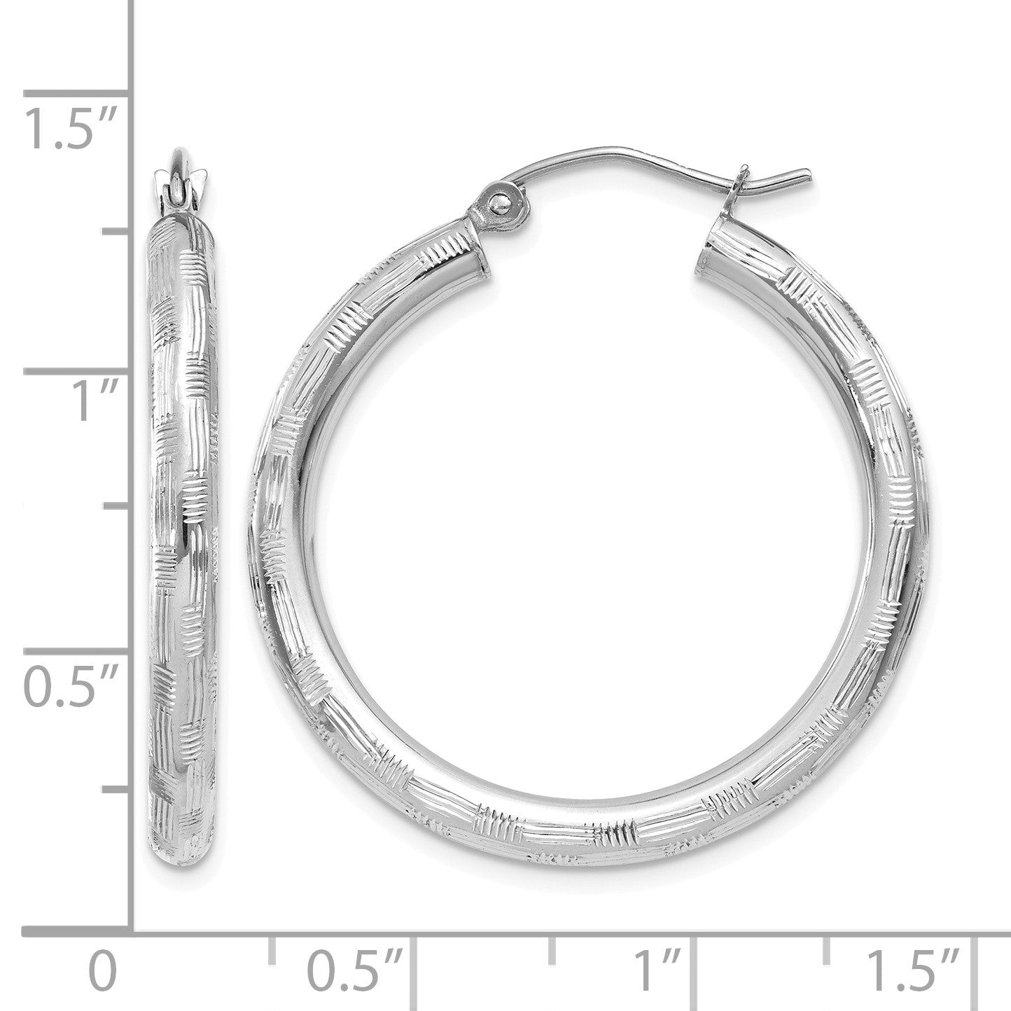 14k White Gold 3x30mm Diamond-cut Tube Hoop Earrings