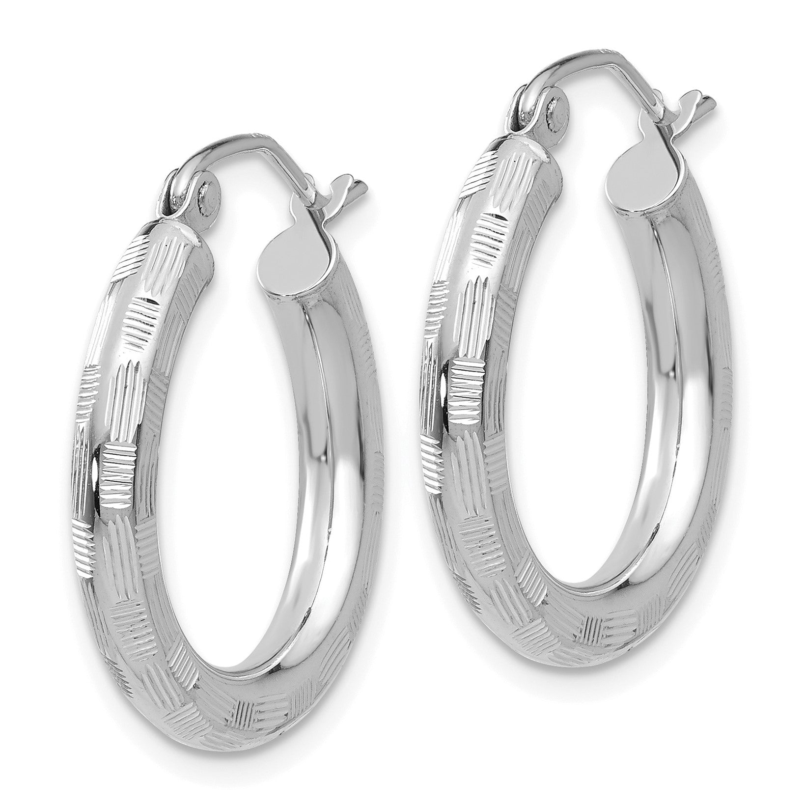 14k White Gold 3x25mm Diamond-cut Tube Hoop Earrings