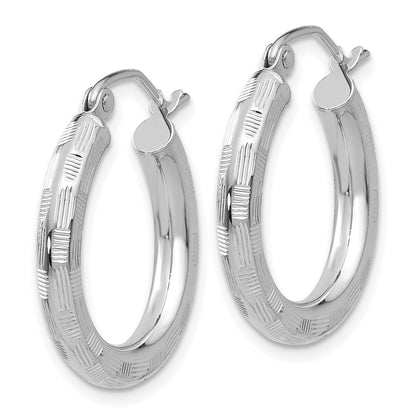 14k White Gold 3x25mm Diamond-cut Tube Hoop Earrings