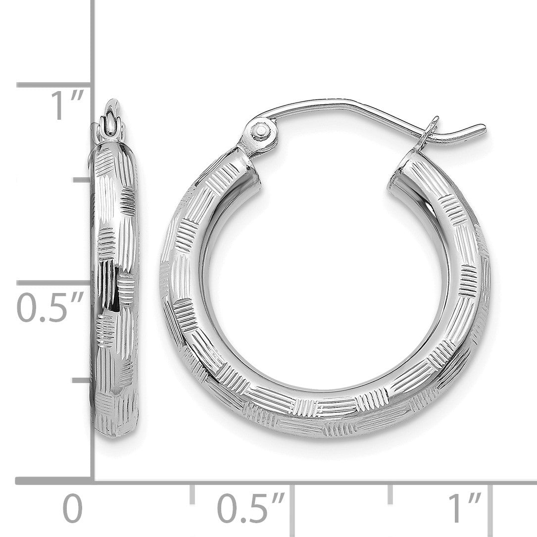 14k White Gold 3x25mm Diamond-cut Tube Hoop Earrings