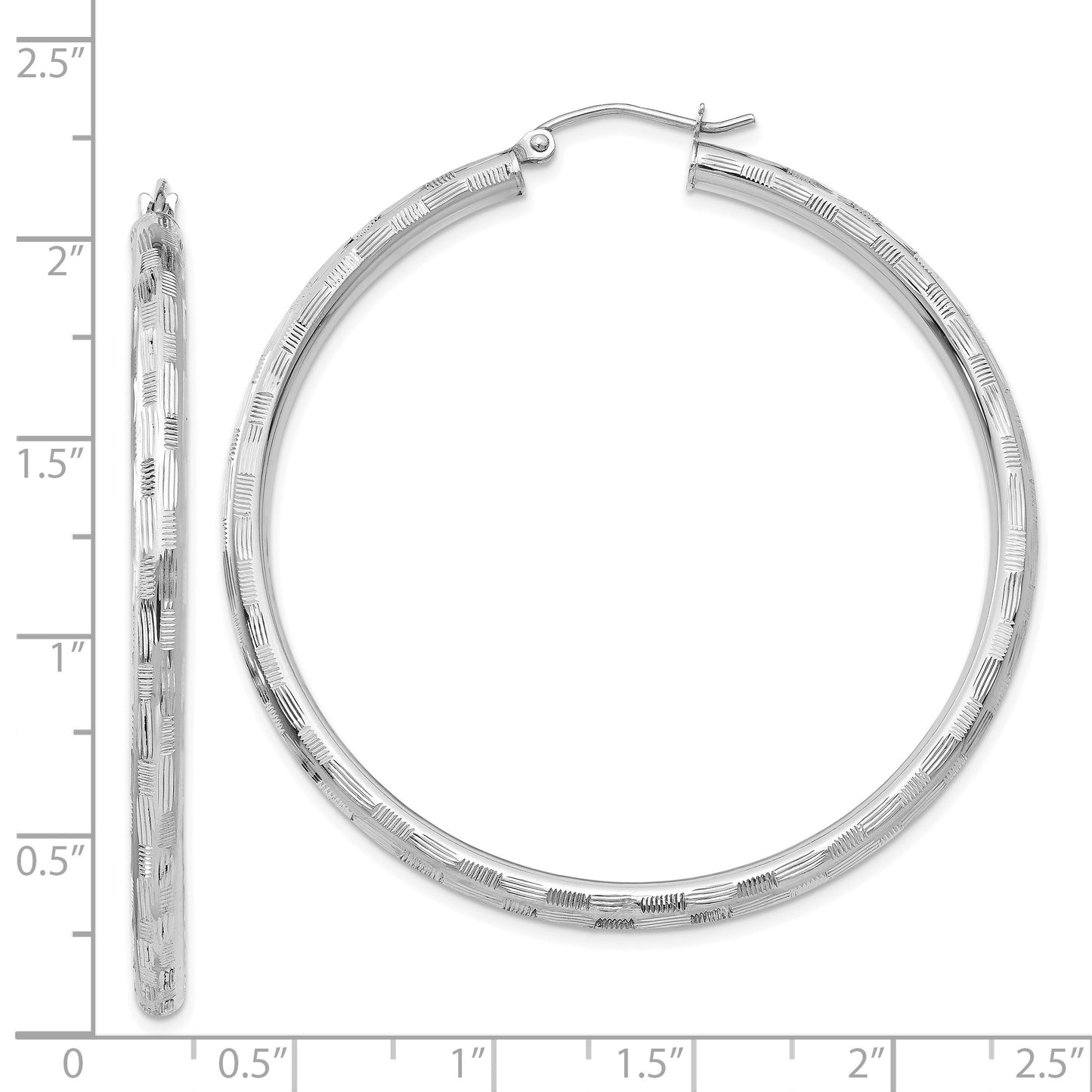 14k White Gold 3x50mm Diamond-cut Tube Hoop Earrings