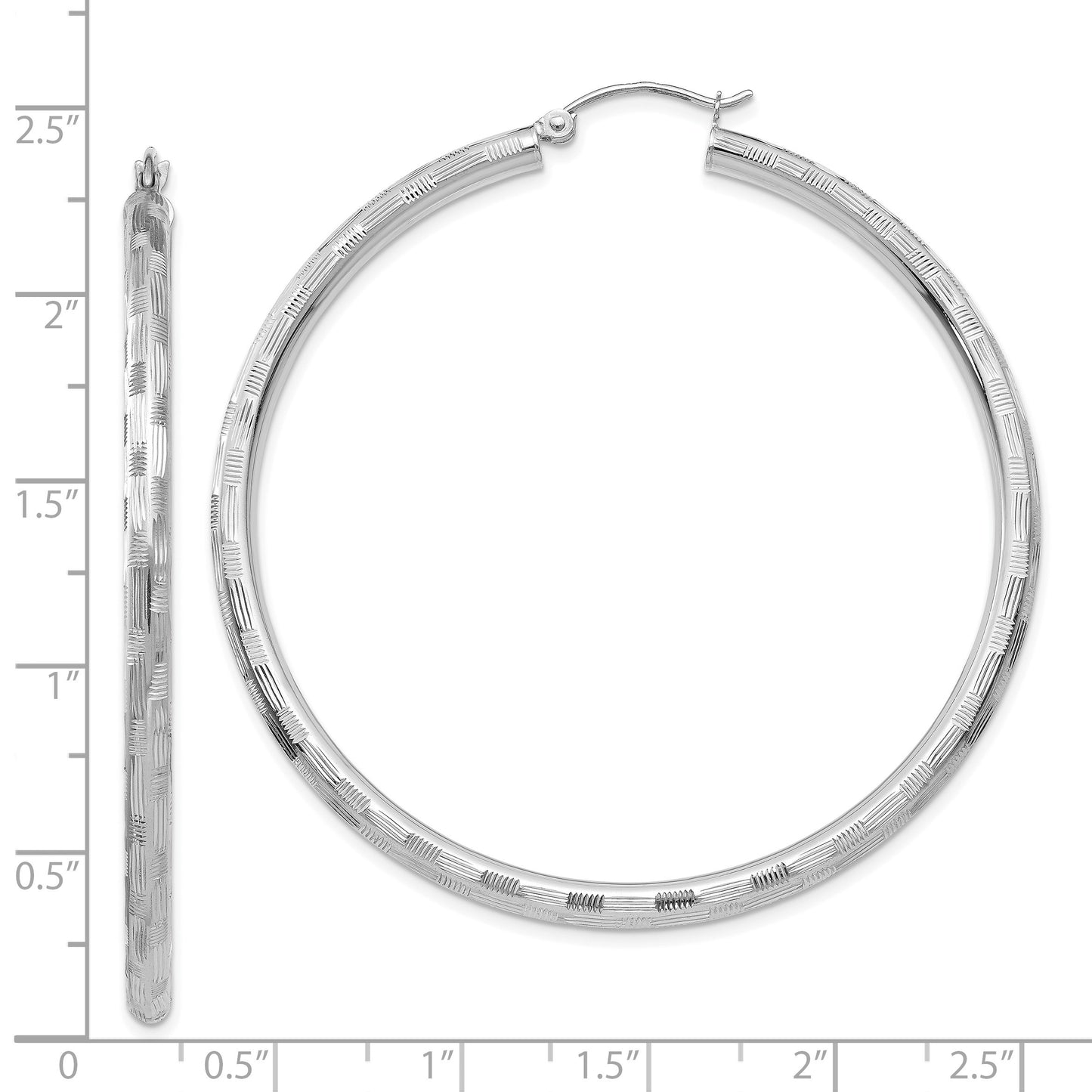 14k White Gold 3x45mm Diamond-cut Tube Hoop Earrings